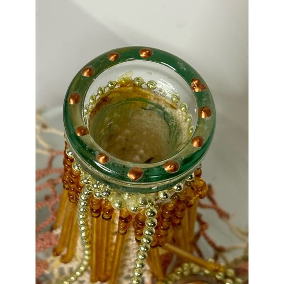 Elegant Beach Decor Glass Bottle Artisan Shell Netting Beaded Gold Ivory 10" - Picture 6 of 6